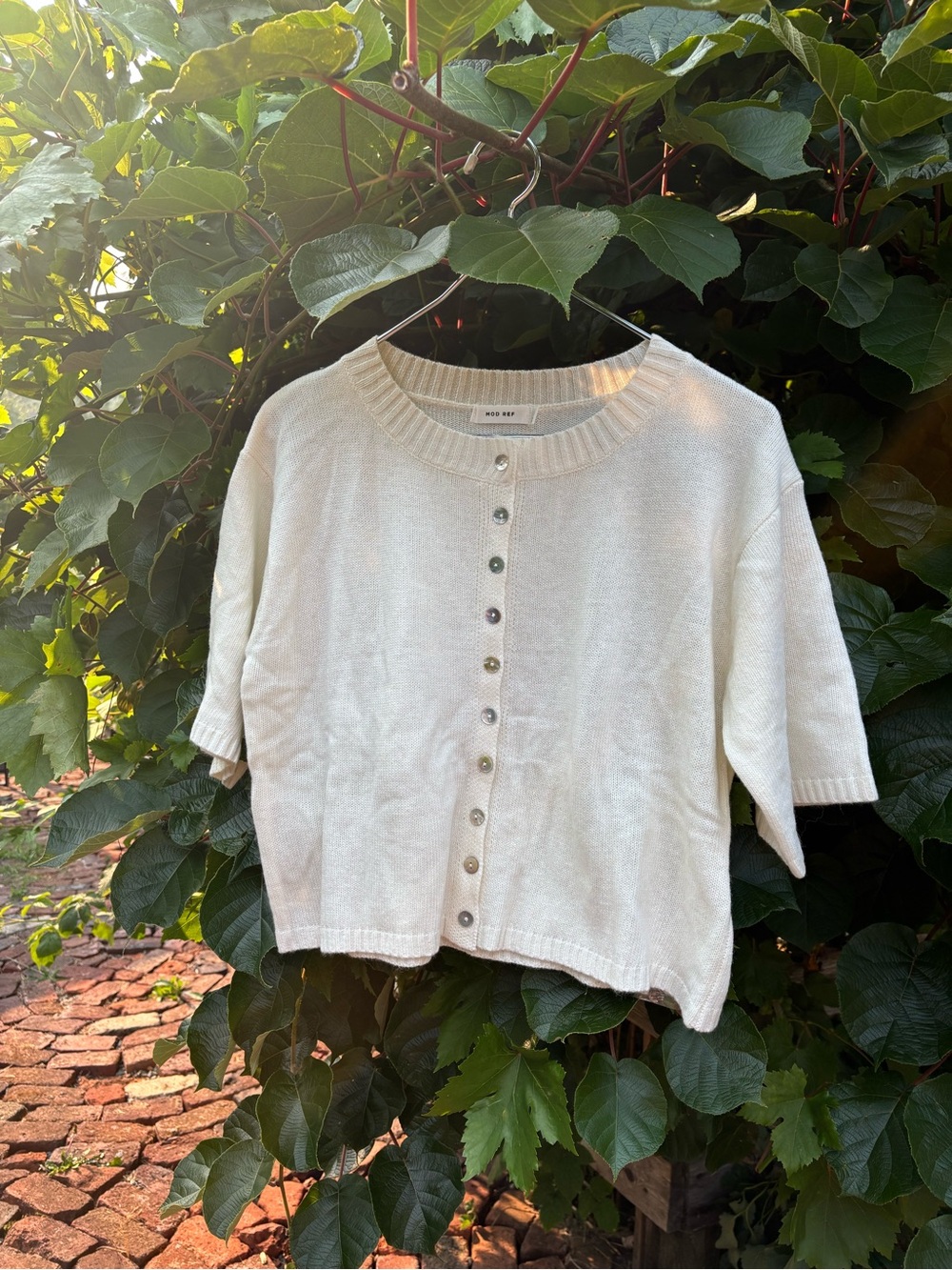 Brand New Mod Ref Wool Blend Cream Button-Front Short Sleeve Sweater